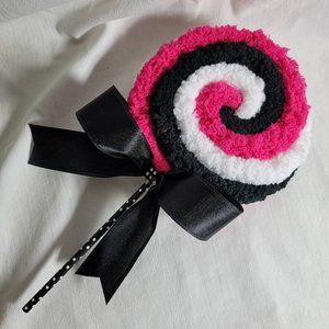 Decorative Chunky Yarn‎ Hot Pink White & Black Lollipops Black w Polka Dot Stick